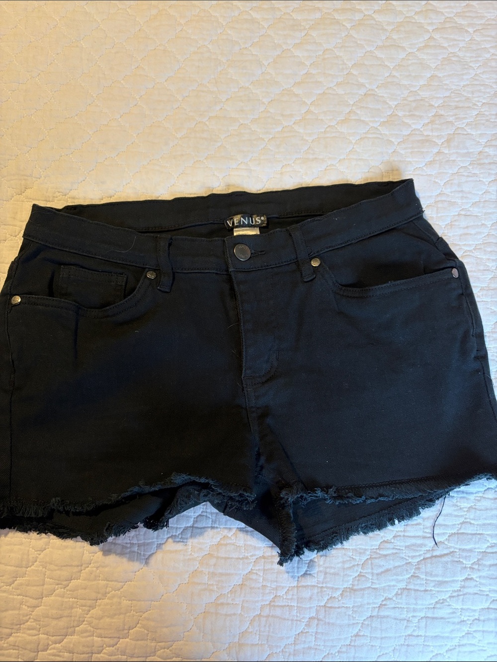 VENUS Black Distressed Frayed Hem Denim Shorts